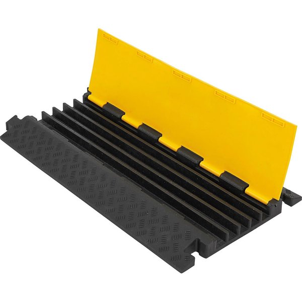 Global Industrial 5-Channel Heavy-Duty Cable Protector, 32,600 lbs. Cap., Black & Yellow 670622